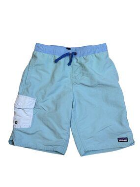 Patagonia Boys Swim Shorts L Blue Lined Athletic Beach Trunks 9" Inseam Quick Dr
